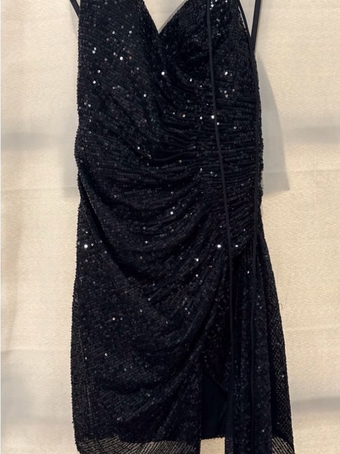 Gb Girls Black Sequin Ruched V-Neck Prom Dress